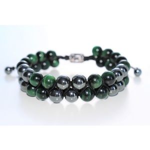 Green Tiger's Eye & Hematite Gemstone Bracelet